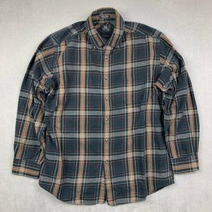 Viyella Mens Shirt Large Black Plaid Button Up Long Sleeve Brown Cotton Wool